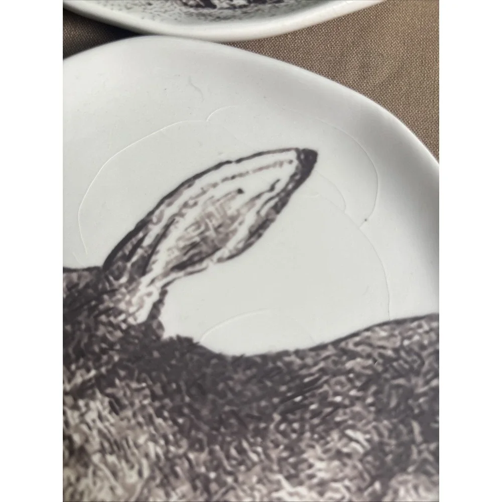 Arlington Designs 4 Ceramic Plates Rabbits Bunny Whimsical Decor ONLY Crazing 6